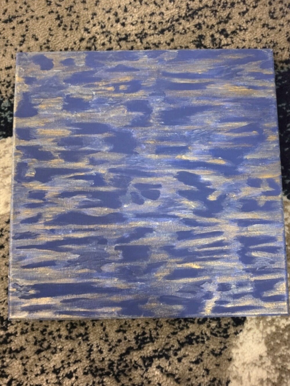 NWT Textured Metallic Gold Accent Blue Seascape Canvas Wall Art Size 12" X 12"